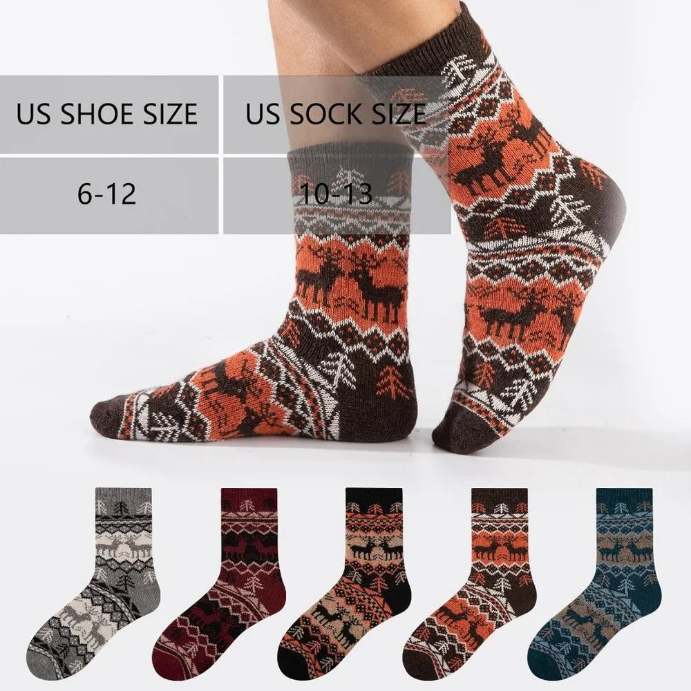Wool Socks Mens Warm Winter Thermal Thick Pattern Crew Socks for Cold Weather 5 - Picture 2 of 6